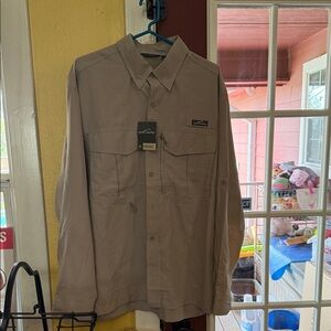 Eddie Bauer Men's Driftwood Beige L/S Performance Fishing Shirt
